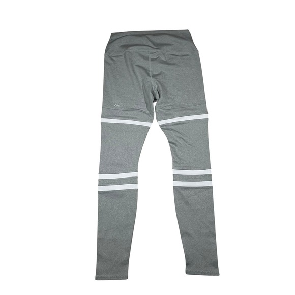 ALO Yoga Pants - Alo Yoga Goddess Leggings Women Large Grey White Striped Ribbed High Waist